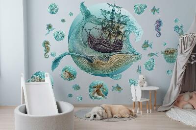 Wandtattoo 60x71 Unterwasserreich mit einem Cartoon-Schiff