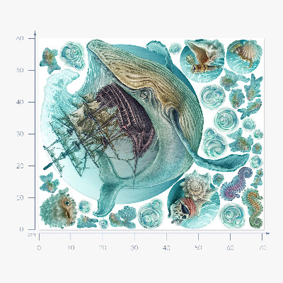 Wandtattoo 60x71 Unterwasserreich mit einem Cartoon-Schiff