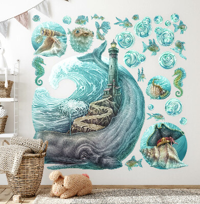 Wandtattoo 60x69 Ein Unterwassermärchen über einen Leuchtturm in Pastelltönen