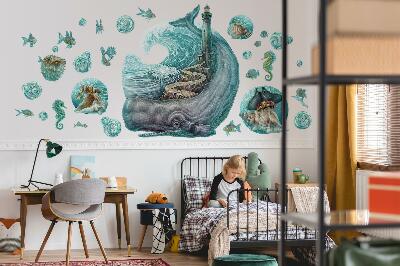 Wandtattoo 60x69 Ein Unterwassermärchen über einen Leuchtturm in Pastelltönen