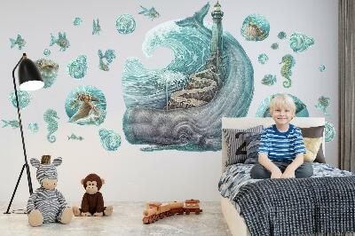 Wandtattoo 60x69 Ein Unterwassermärchen über einen Leuchtturm in Pastelltönen