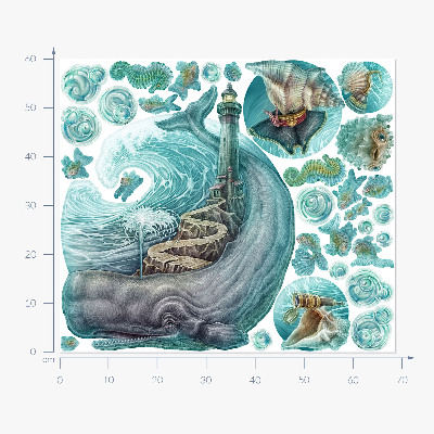 Wandtattoo 60x69 Ein Unterwassermärchen über einen Leuchtturm in Pastelltönen