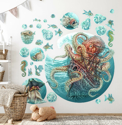 Wandtattoo 60x70 Eine märchenhafte Meereswelt aus Kraken und Schiffen