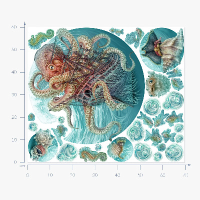 Wandtattoo 60x70 Eine märchenhafte Meereswelt aus Kraken und Schiffen
