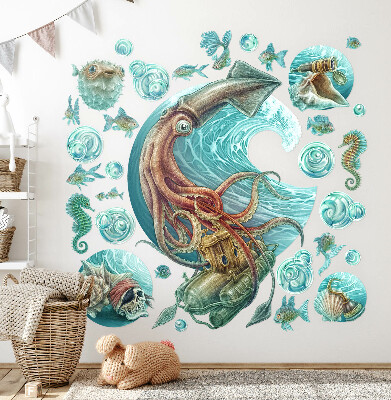 Wandtattoo 60x58 Die Märchenwelt der Cartoon-Meeresbewohner