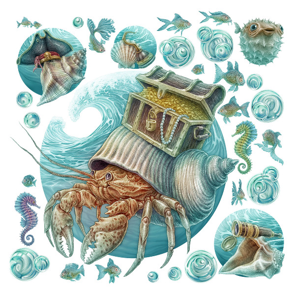 Wandtattoo 60x63 Unterwasserland der Krabben im Pastellstil