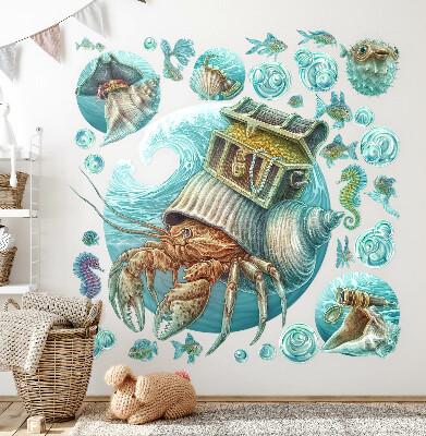 Wandtattoo 60x63 Unterwasserland der Krabben im Pastellstil
