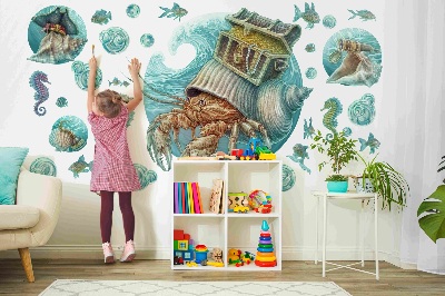 Wandtattoo 60x63 Unterwasserland der Krabben im Pastellstil