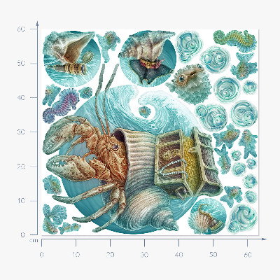 Wandtattoo 60x63 Unterwasserland der Krabben im Pastellstil