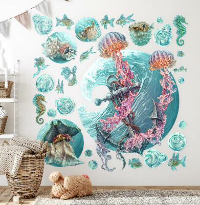 Wandtattoo 60x62 Ein Unterwassermärchen mit Quallen in Pastellfarben