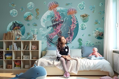 Wandtattoo 60x62 Ein Unterwassermärchen mit Quallen in Pastellfarben