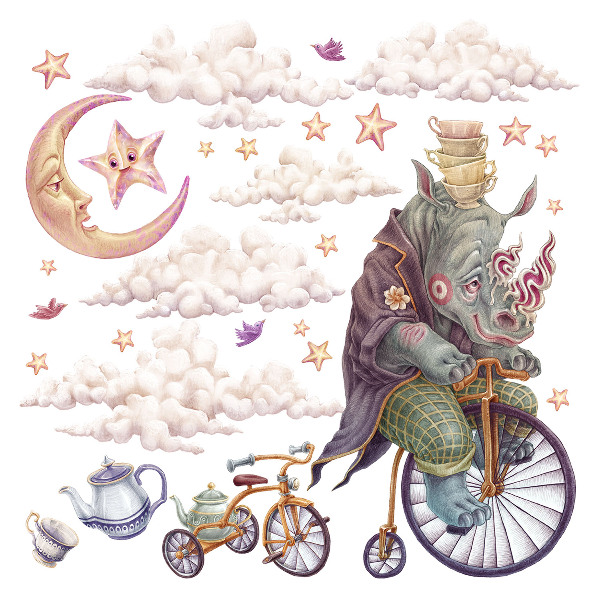 Wandtattoo 60x77 Die Pastellwelt der Tiere in Cartoon-Form