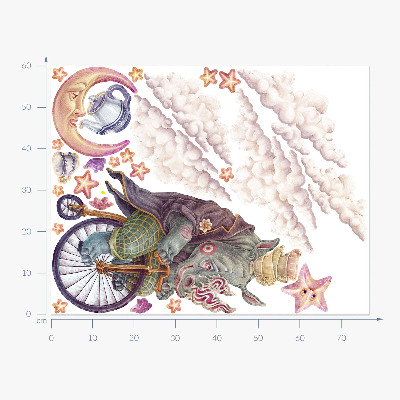 Wandtattoo 60x77 Die Pastellwelt der Tiere in Cartoon-Form