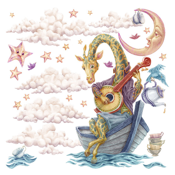 Wandtattoo 60x85 Pastelltiere im Cartoon-Stil