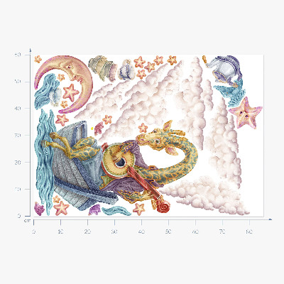 Wandtattoo 60x85 Pastelltiere im Cartoon-Stil