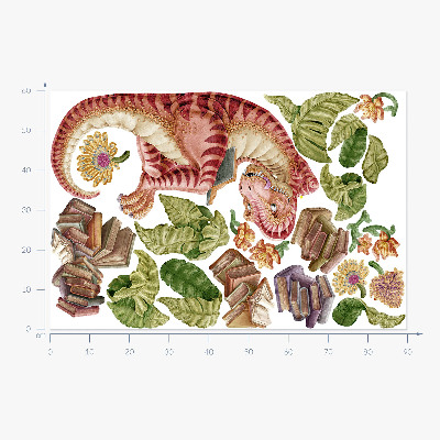 Wandtattoo 60x90 Roter Dinosaurier mit Zeichnungen und Blumen