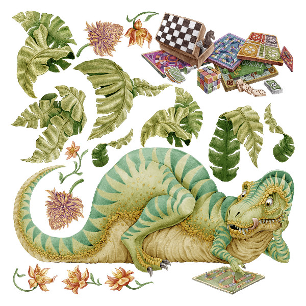 Wandtattoo 60x78 Dinosauriermuster mit Blättern und Blumen in Pastelltönen