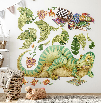 Wandtattoo 60x78 Dinosauriermuster mit Blättern und Blumen in Pastelltönen