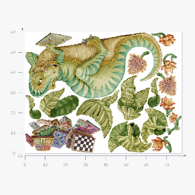 Wandtattoo 60x78 Dinosauriermuster mit Blättern und Blumen in Pastelltönen