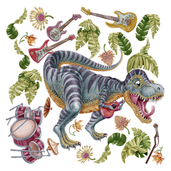 Wandtattoo 60x89 Musikalische Dinosaurier in Pastellfarben