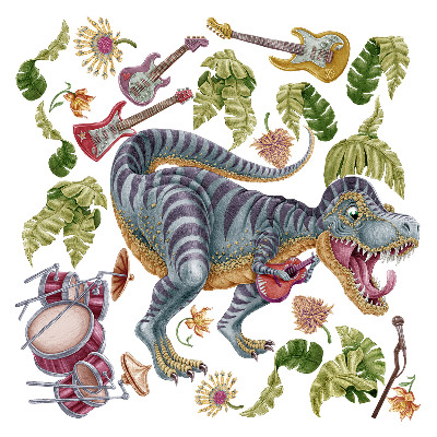 Wandtattoo 60x89 Musikalische Dinosaurier in Pastellfarben
