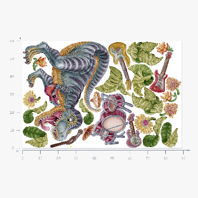 Wandtattoo 60x89 Musikalische Dinosaurier in Pastellfarben