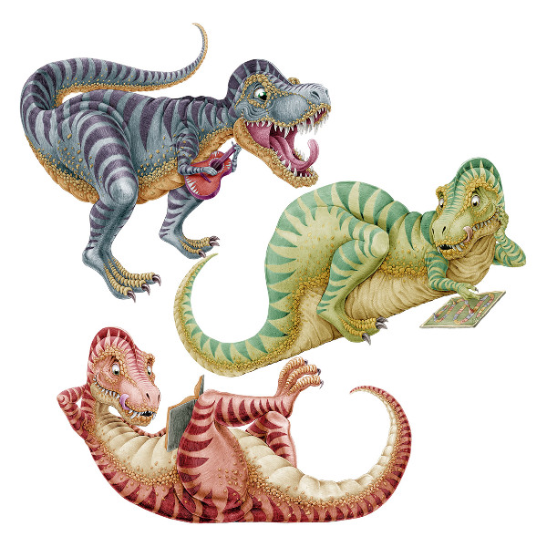 Wandtattoo 60x91 Bunte Dinosaurier im Cartoon-Pastellstil