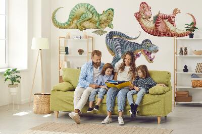 Wandtattoo 60x91 Bunte Dinosaurier im Cartoon-Pastellstil
