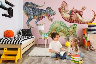 Wandtattoo 60x91 Bunte Dinosaurier im Cartoon-Pastellstil