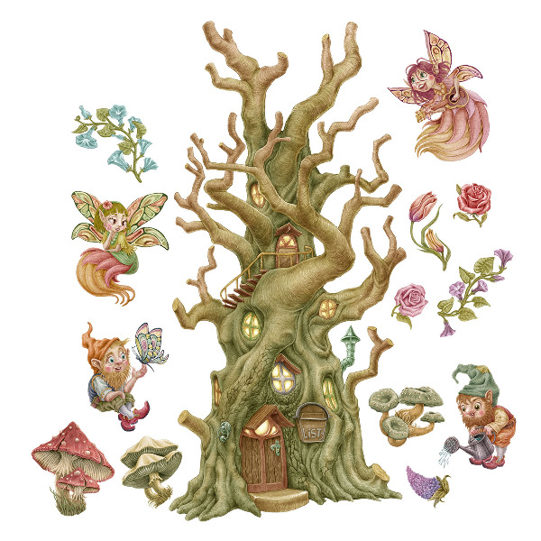 Wandtattoo 60x79 Waldmärchen und Pastellhäuschen