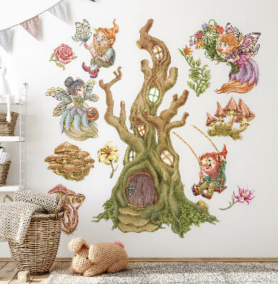 Wandtattoo 60x62 Waldtiere und ein pastellfarbenes Baumhaus