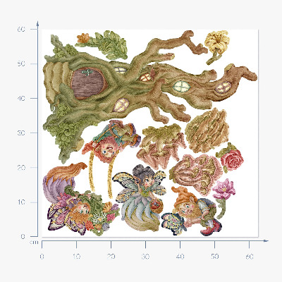 Wandtattoo 60x62 Waldtiere und ein pastellfarbenes Baumhaus