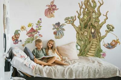 Wandtattoo 60x80 Waldtiere und pastellfarbene Baumhäuser