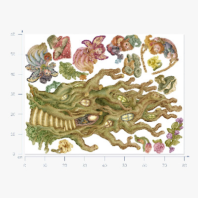 Wandtattoo 60x80 Waldtiere und pastellfarbene Baumhäuser