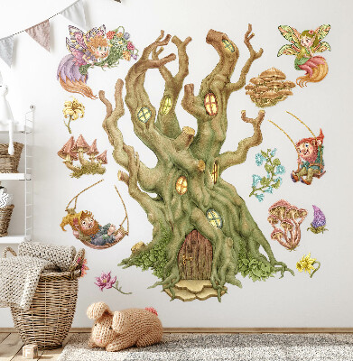 Wandtattoo 60x96 Waldzauber: Feen, Zwerge und ein Pastellhaus