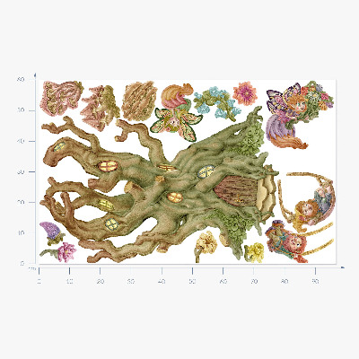 Wandtattoo 60x96 Waldzauber: Feen, Zwerge und ein Pastellhaus