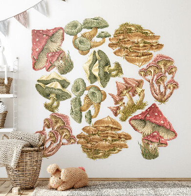 Wandtattoo 60x24 Waldpilze im pastellfarbenen Cartoon-Stil