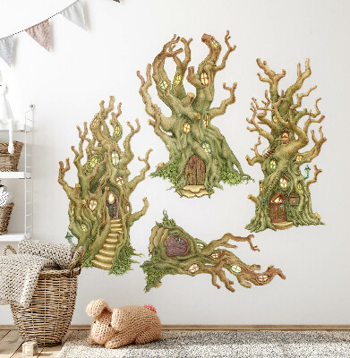 Wandtattoo 60x168 Charmante Waldbaumhäuser im Pastellstil