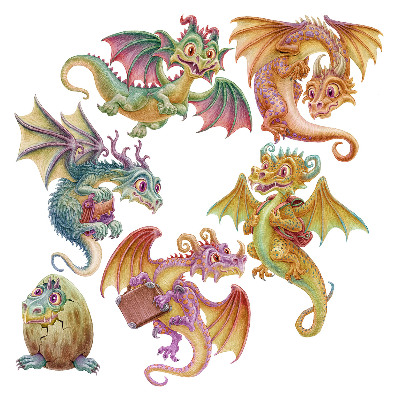 Wandtattoo 60x51 Bunte Drachen im märchenhaften Cartoon-Stil