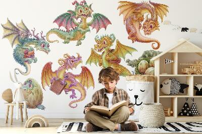 Wandtattoo 60x51 Bunte Drachen im märchenhaften Cartoon-Stil