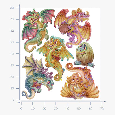 Wandtattoo 60x51 Bunte Drachen im märchenhaften Cartoon-Stil
