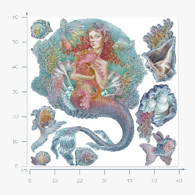 Wandtattoo 60x60 Meerjungfrau im pastellfarbenen Unterwasserstil