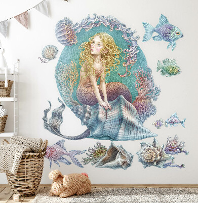 Wandtattoo 60x53 Meerjungfrau in einer pastellfarbenen Unterwasserwelt