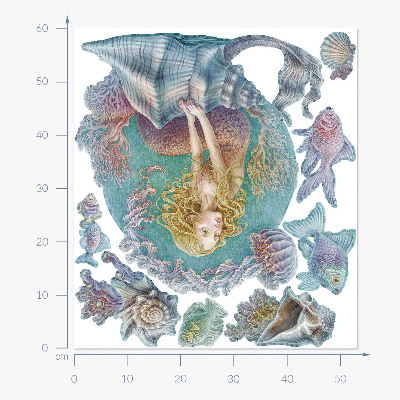 Wandtattoo 60x53 Meerjungfrau in einer pastellfarbenen Unterwasserwelt