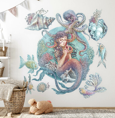 Wandtattoo 60x67 Meerjungfrau im pastellfarbenen Cartoon-Stil