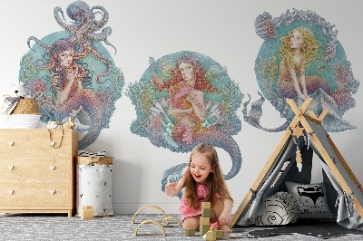 Wandtattoo 60x77 Unterwassermärchen mit kleinen Meerjungfrauen in Pastell