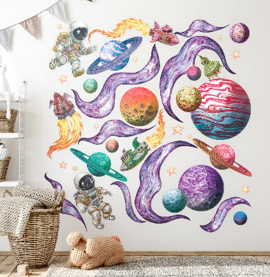 Wandtattoo 60x92 Weltraumabenteuer von Raketen und Planeten in Pastelltönen