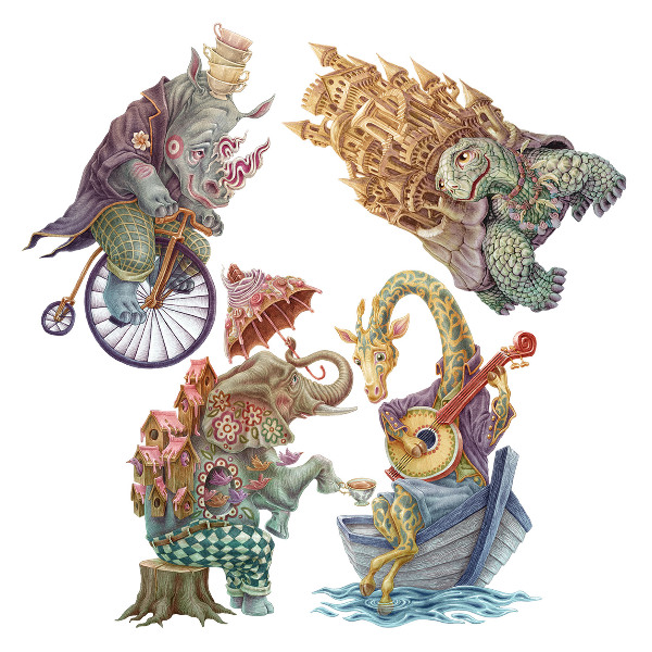 Wandtattoo 60x79 Pastellzeichnungen magischer Tiere