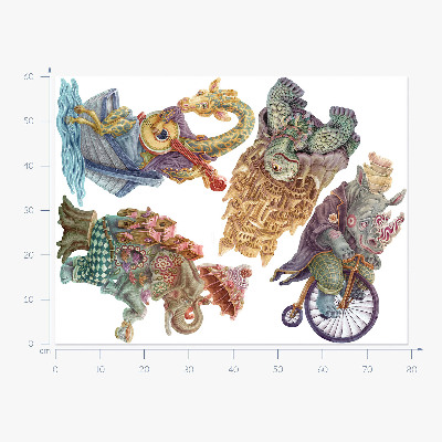 Wandtattoo 60x79 Pastellzeichnungen magischer Tiere