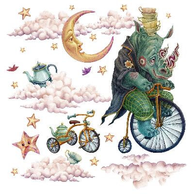Wandtattoo 80x107 Das verzauberte Tierreich im Cartoon-Stil